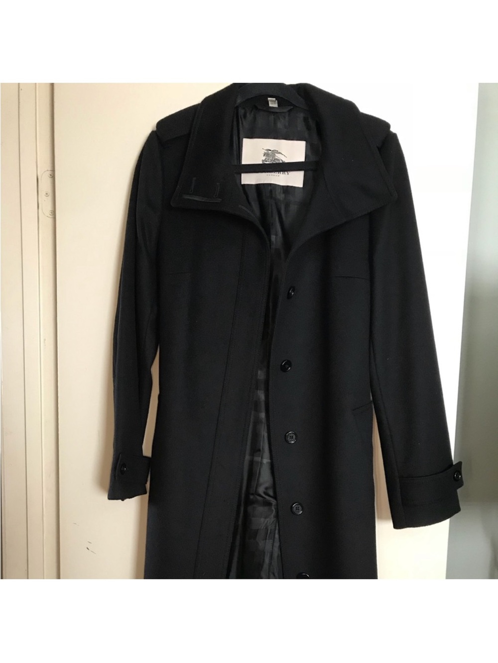 Burberry Black Trench Coat with Classic Button Front